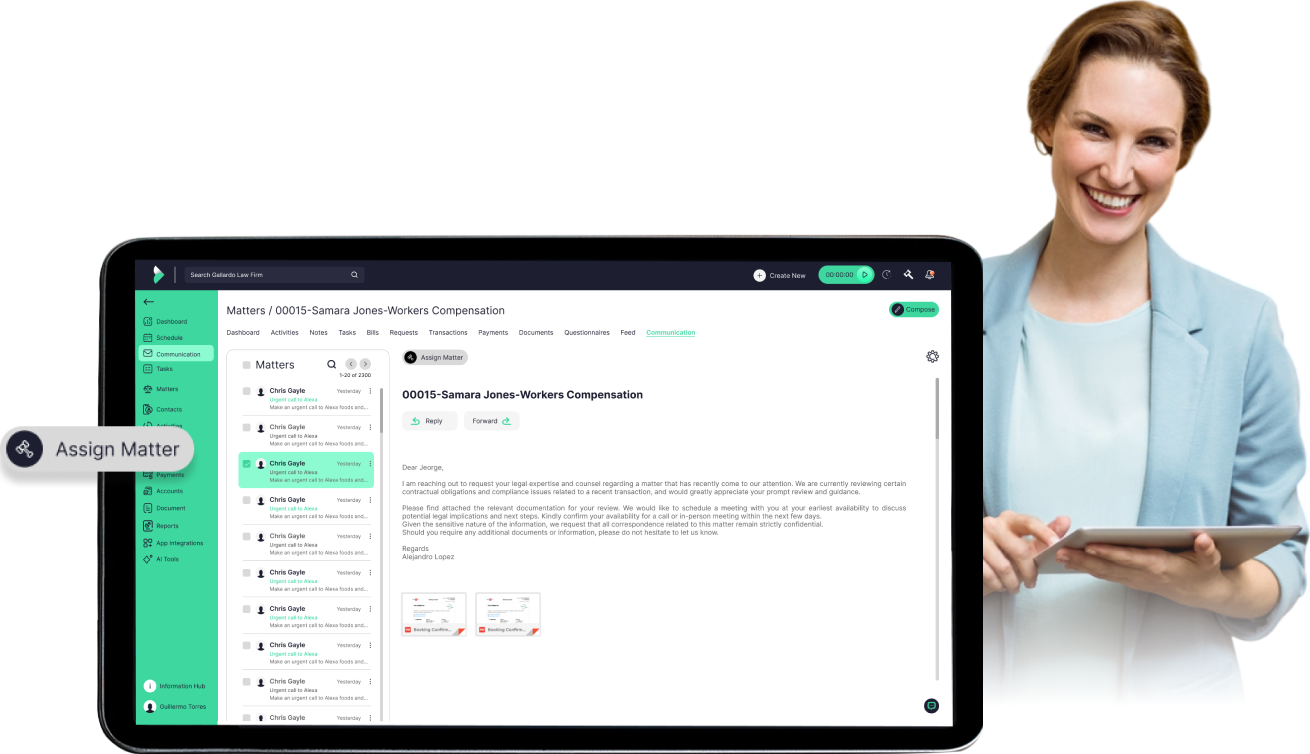 Personal injury law software dashboard